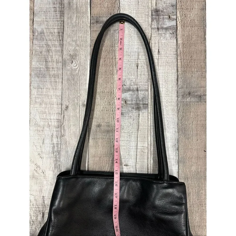 Rare Latico Leathers Soft Black Leather Double Strap Chic Shoulder Tote Bag